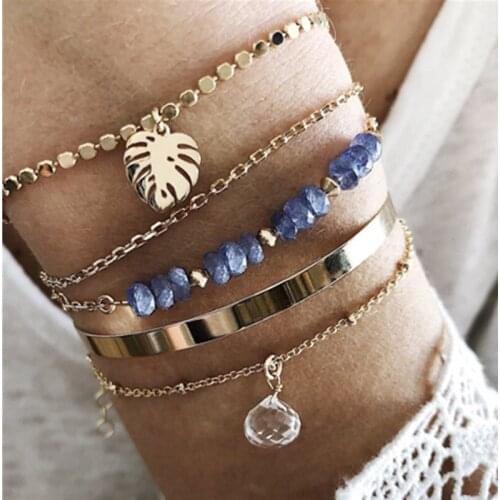 2020 New Fashion 5pcs/set Bracelet Alloy Trendy Women Metal Geometric Hollow Bracelets for Women Girls Jewelry