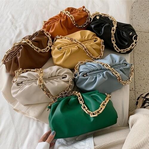 2021New womens handbag clutch thick chain wrinkled cloud purses shoulder bag