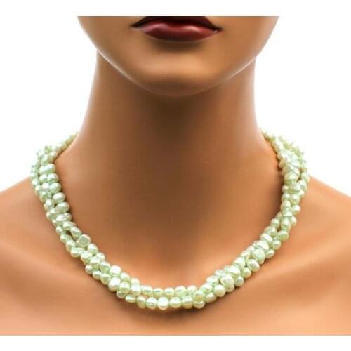 New Favorite Pearl Necklace 3 Row Mint Green Baroque Freshwater Pearl Necklace Classic Birthday Party Fine Jewelry Women Gift