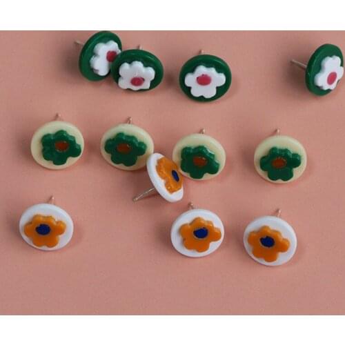 10 PCS 16mm Fashion Acetic Acid Acrylic Round Flowers Stud Earrings DIY Accessories For Jewelry Making