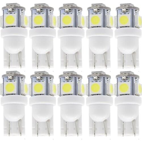 10x T10 W5W LED Signal Bulb Car Interior Dome Reading Light 12V Auto Trunk Door Side License Plate Luggage Lamp 5050 5SMD White