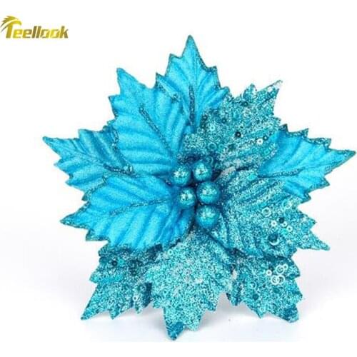 Teellook 5pcs handmade Christmas flower Christmas wreath rattan Christmas tree flower decoration