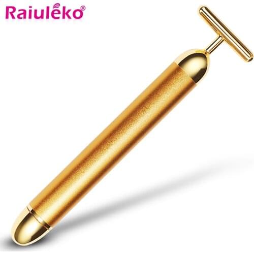 24K Waterproof Slimming Electric Beauty Bar Golden Face Massage Roller Care Vibration Facial Massager