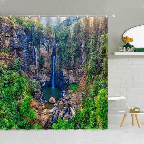 Waterfall Mountain Shower Curtain Natural Scenery Forest Fabric High Quality Bathroom Supplies With Hooks Home Decor Washable