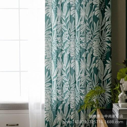 Green Nordic American Blackout Window Curtain Light Luxury Cotton and Linen Printed Curtains for Living Room Bedroom