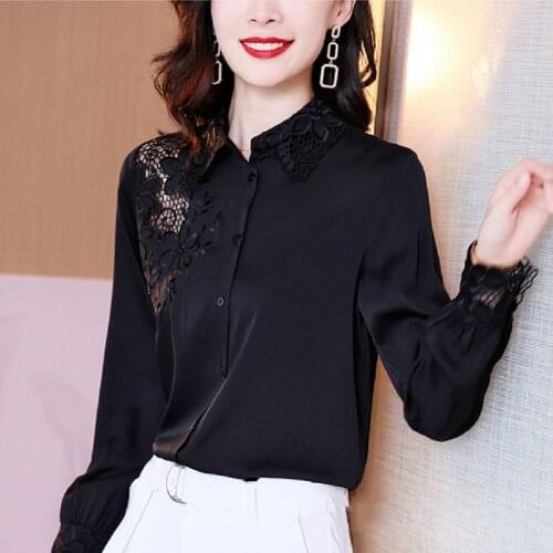 Women Blouses Long Sleeve Loosen Tops Shirts Polo-Neck Temperament Cuff Lace Solid Color Cardigan DM0038