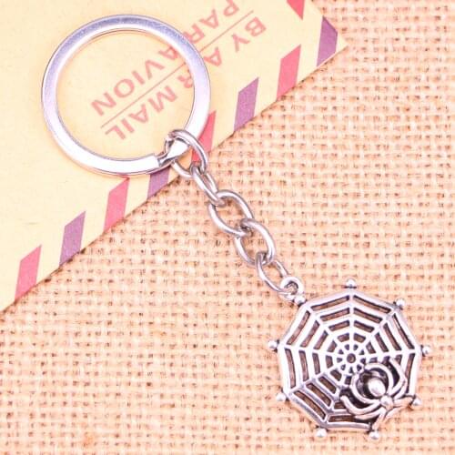 20pcs New Fashion Keychain 30x27mm spider cowbweb halloween Pendants DIY Men Jewelry Car Key Chain Ring Holder Souvenir For Gift