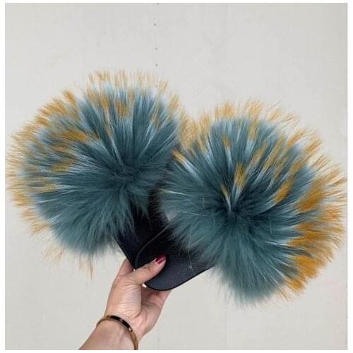 2020 Real Fox Fur Slides Wholesale Furry Sliders Women Ladies Fur Slippers hand made amazing Quality