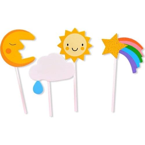 40pcs/lot 4pcs/set Paper Sun Moon Rainbow Clouds happy birthday cake topper Birthday Cake Insert Cards