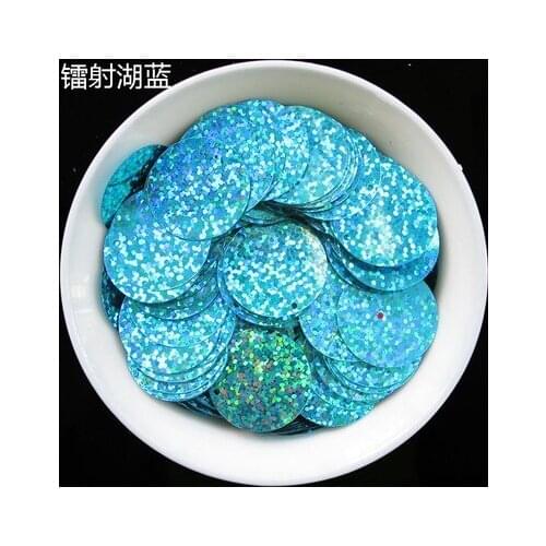 50g/lot Large Round Sequins 25mm PVC Flat With 1 Side Hole Dancing Dress Accessory DIY Craft Laser Light Blue Confetti
