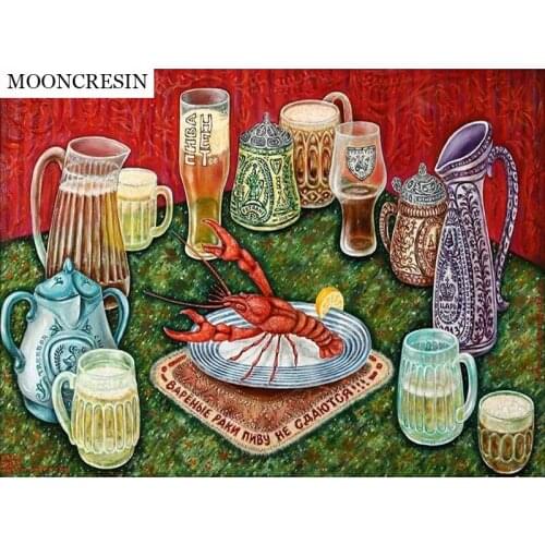 5D Diamond Painting Full Drill Square Cross Stitch Diy Diamond Embroidery Lobster Beer 3D Mosaic Picture Rhinestone Home Decor