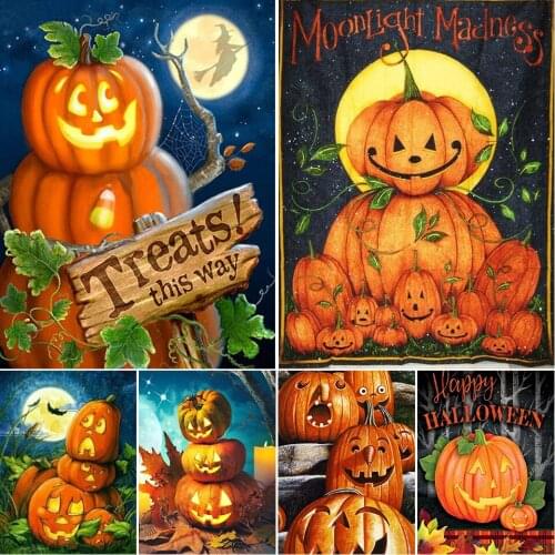 5D DIY Diamond Painting Pumpkin Halloween Gift Cross Stitch Kit Full Drill Embroidery Mosaic Art Picture of Rhinestones Decor