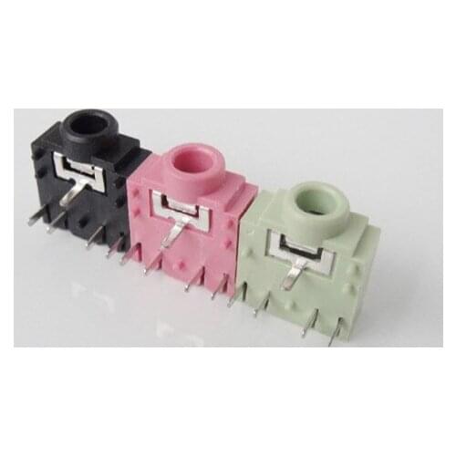 Free shipping 100Pcs PJ-307 PJ307 Green/pink/black 3.5mm Stereo Jack Socket Audio Jack Connector PCB 3F07 -5PIN
