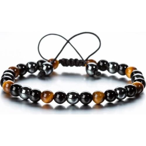 Handmade Braided Hematite Obsidian Tiger eye Stones Couple Wrap Bracelets Bangles 6mm 8mm 10mm Beads Options
