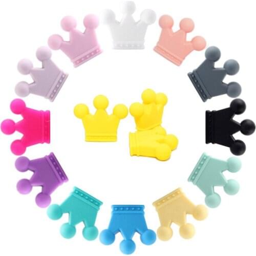 Mabochewing 10pcs Cartoon Crown Silicone Teething Beads Baby Teethers Pacifier Chain Necklace Bracelet Making