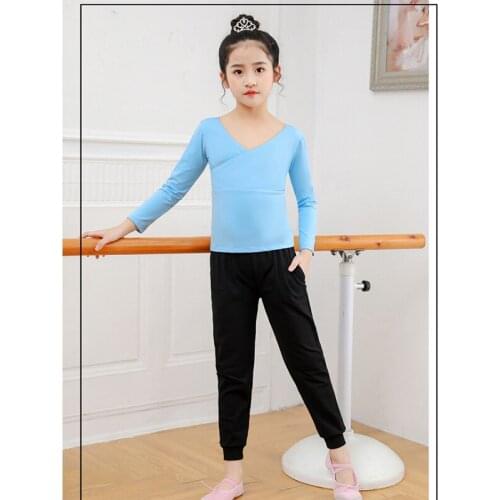 Girl Kids Ballet Dance Sets Costume Gymnastics Suits Long Sleeve Leotards Top + Pants Set for Sports Dance Wear Cotton Ballerina