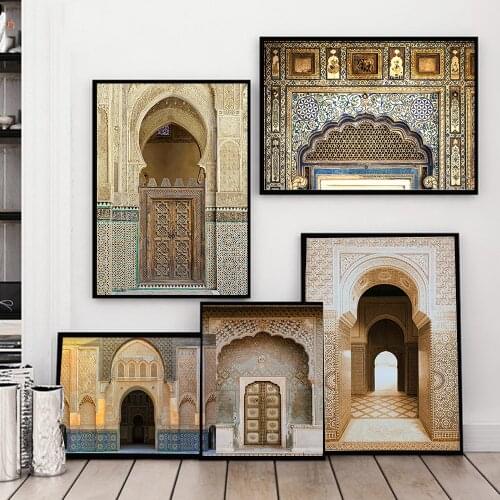 Islamic Moroccan Mosque Arabic calligraphy Nordic Poster Wall Art Print Canvas Painting Wall Pictures For Living Room Decoration