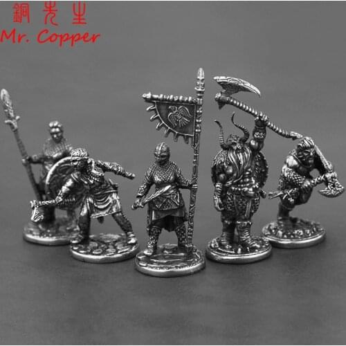 White Copper Viking Pirate Legion Soldiers Model Figures Miniatures Desktop Ornaments Vintage Metal Statue Decoration Toys Gifts