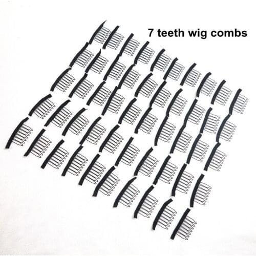 HARMONY Free Shipping 50 Pieces 7-teeth Black Color Wig Snap Combs Clips For Ponytail and Wigs Making