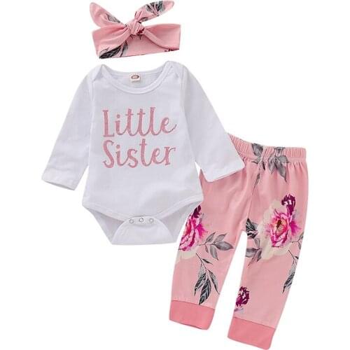 3PCS Set Cute Newborn Baby Girls Toddler Spring Outfits Tops+ Froal Print Pants Leggings Headband Children Girls Clothing Set