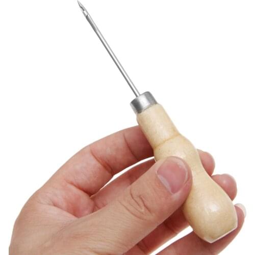 3pcs Leather Sewing Shoes Wood Handle Tool Awl Hand Stitching Taper Needle Tool Kit Craft Sewing Supplies