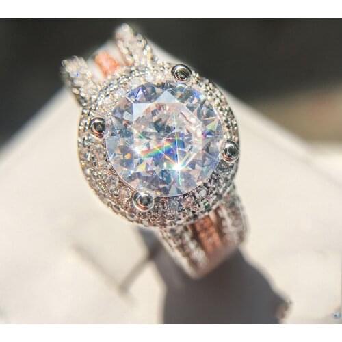 Hot Sale Victoria Princess 5A CZ 2KT 925 sterling silver Round Cut Simulated stones Wedding Bridal Women Ring set