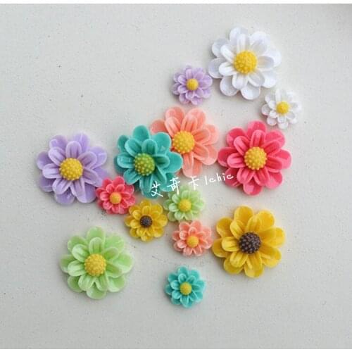 50pcs/lot 15mm+25mm cute colorful sunflower resin flat back cabochon for DIY phone,nail art decoration Jewelry Making Findings