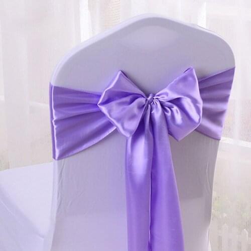 Cheap 100pcs/lot 16*275cm Wedding Party Decorative Satin Bow Tie Ribbon Chair Cover Sash Bands Hotel Banquet Chair Decor