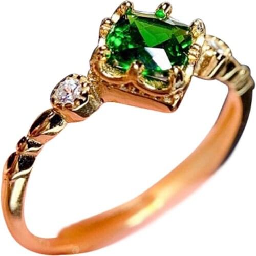 Natural Green Crystal Timeless Elegant Rings for Women Gold Color Ring Wedding Party Gift Europe Jewelry Wholesale