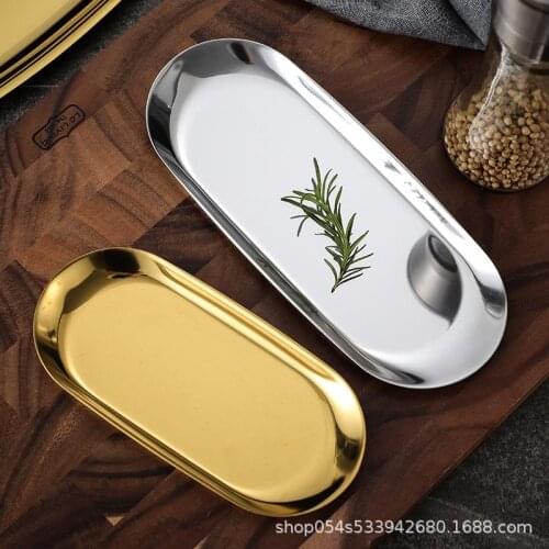 Nordic Style Oval Jewelry Storage Serving Tray Platter Stainless Steel Snack Tray Metal Storage Gold Decoration Home Organizer