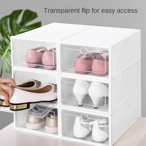 6 Pcs Thick Plastic Shoe Storage Box Household Transparent Shoe Box Storage Cabinet Dustproof Storage Drawer Shoe Cabinet