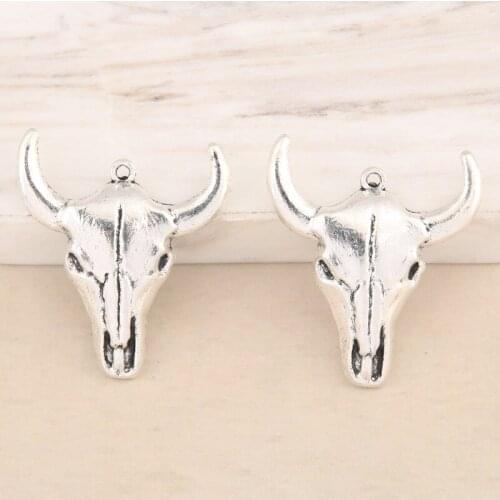 5pcs Silver Color 3D Bull OX Head Charms Animal Cow Pendant For DIY Handmade Jewelry Making Accessorie 29x33mm