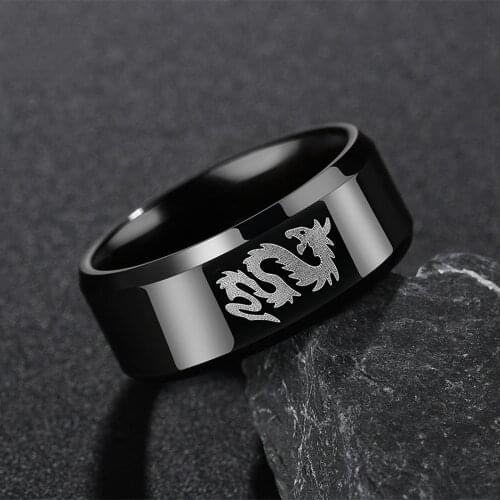 Retro Totem Dragon Women Rings Stainless Steel Neck Jewelry Viking Dragon 2020 Vintage Band For Men Finger Rings For Anime Fans
