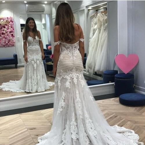 Luxury Sweetheat Off-the-Shoulder Memaid Lace Appliques Wedding Dresses Sweep Train Sexy Bridal Gown Vestido De Noiva