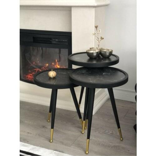 Luxury Coffee Table 3 Pcs Patterned Gold Wire Metal Foot Also Mounted Side Coffee Table Tea Coffee Service Table мебель для дома