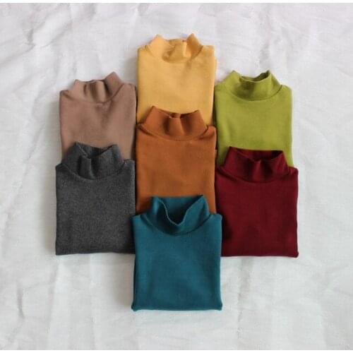 Toddler Kids Bottoming Shirts Autumn Winter Korean Solid Turtleneck Cotton Warm Tshirt For Baby Boys Girls Children Clothing