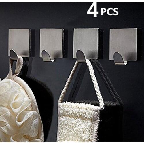 Steel Self Adhesive Hooks Key Rack Garage Storage Organizer Stick On Sticky Bathroom Kitchen Towel Hanger Wall Mount 4 Pcs