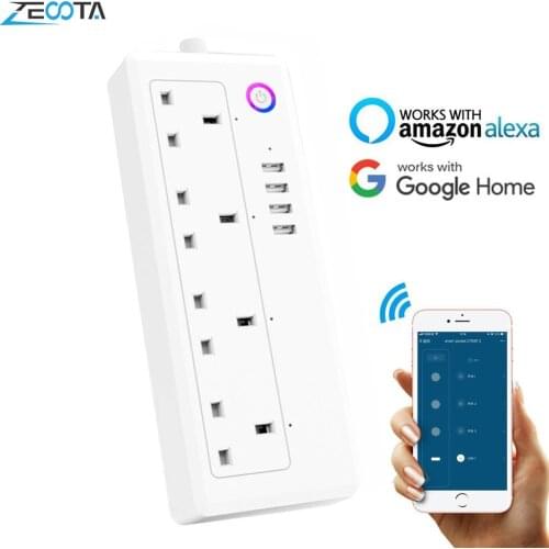 Smart Wifi Power Strip Surge Protector 4 way Outlets UK Electrical Plug Sockets USB Wireless Remote Control by Alexa Google Home