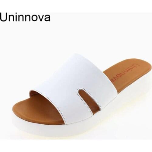 Womens Fashion Wedge Med High Heel Slippers Black White Red Solid Color Outdoor Casual Footwear Uninnova WSL011