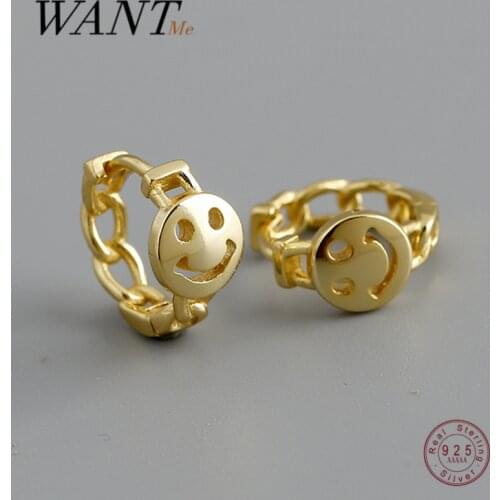 WANTME Genuine 925 Sterling Silver Punk Hip Hop Link Chain Smile Lucky Stud Earrings for Women Charming Gothic Rock Jewelry 2021