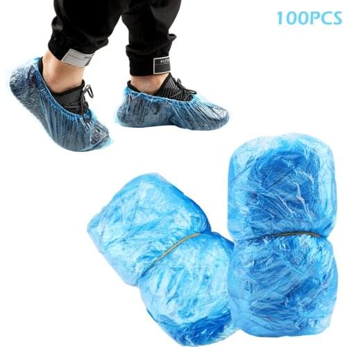 100 PCS Cleaning Shoe Covers Carpet Floor Protector Plastic Organizer Waterproof Anti Slip Disposable Shoe Covers