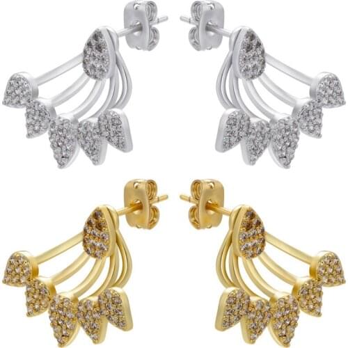 2021 New Micro-inlaid Drop-shaped Triangle Rear Hanging Type Ear Studs Simple Trend Jewelry Earrings for Women Wholesale