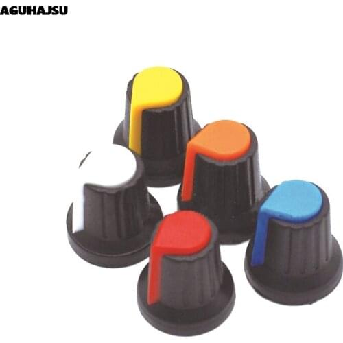 25PCS/lot WH148 potentiometer knob cap(copper core) 15X17mm 6mm Shaft Hole AG2 Yellow Orange Blue White Red 5colour*5PCS=25PCS