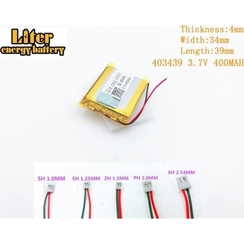 400mah 3.7V 403439 polymer rechargeable battery for 3.7V 400MAH 403439 PLUG dvr,GPS,mp3,mp4,mp5 Lithium polymer battery