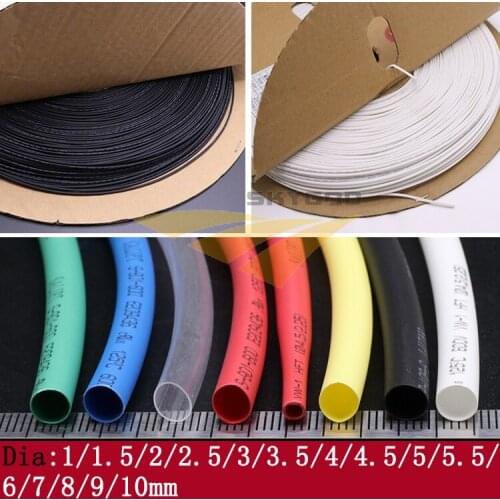 5M Diameter 1 1.5 2 2.5 3 3.5 4 4.5 5 6 7 8 9 10mm Heat Shrink Tube 2:1 Shrink Ratio Polyolefin Insulated Cable Sleeve