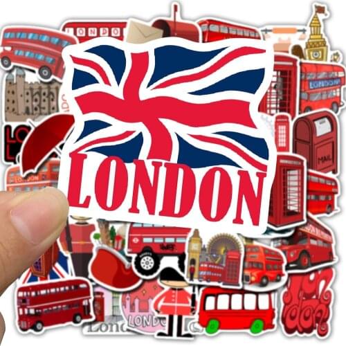 Pack of 50pcs Wholesale London Red Bus Vintage Stickers England Style Decals Laptop Skateboard Notebook Motor Book Car Decal