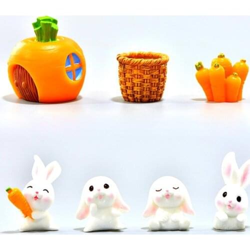 7pcs/set Mini Rabbit Easter Hare Animal Figurine Resin Craft DIY Micro landscapes Home Cake Decoration Desk Office ornaments
