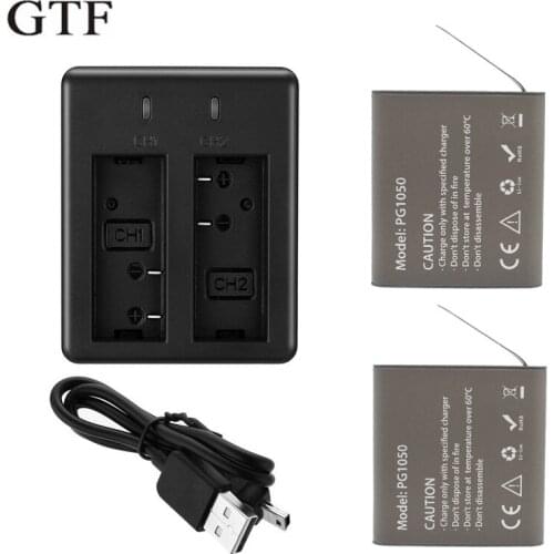 Action camera battery gtf, 2 parts, 3.7v, 1050mah, for eken h9 h9r h3 h3r h8r h8r h8r pro sj4000 sj5000+ 1 double charger