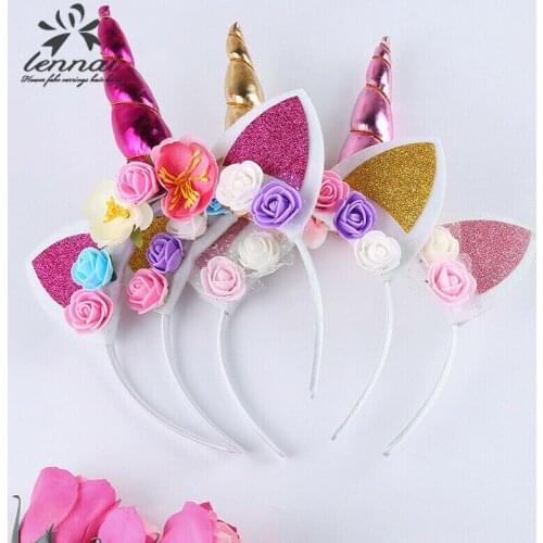 Girls Flower Cat Ears Cute Unicorn Headbands Children Headwear Photo Props Party Hair Hoop Hairbands Kids Hair Accessories