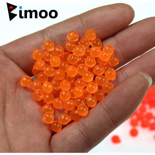 Bimoo 50pcs/bag 4mm Realistic Salmon Fish Egg Fly for Treble Hook Bait UV Glow Pink Orange Red